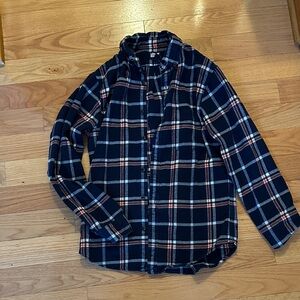 Land’s End Navy Flannel Plaid Button-Up Shirt